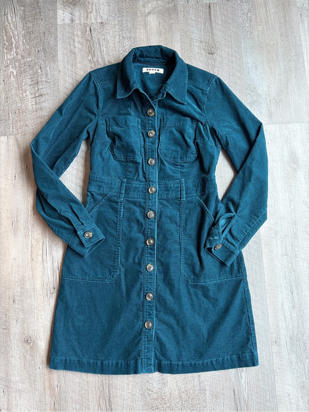 Boden - Amanda Cord Short Dress Corduroy Midnight Teal NWOT - Picture 2 of 9